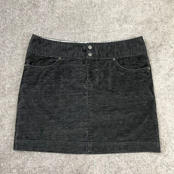 Athleta Women’s Size 14 Black Corduroy Button Fly Mini A Line Skirt Pockets - Picture 1 of 5